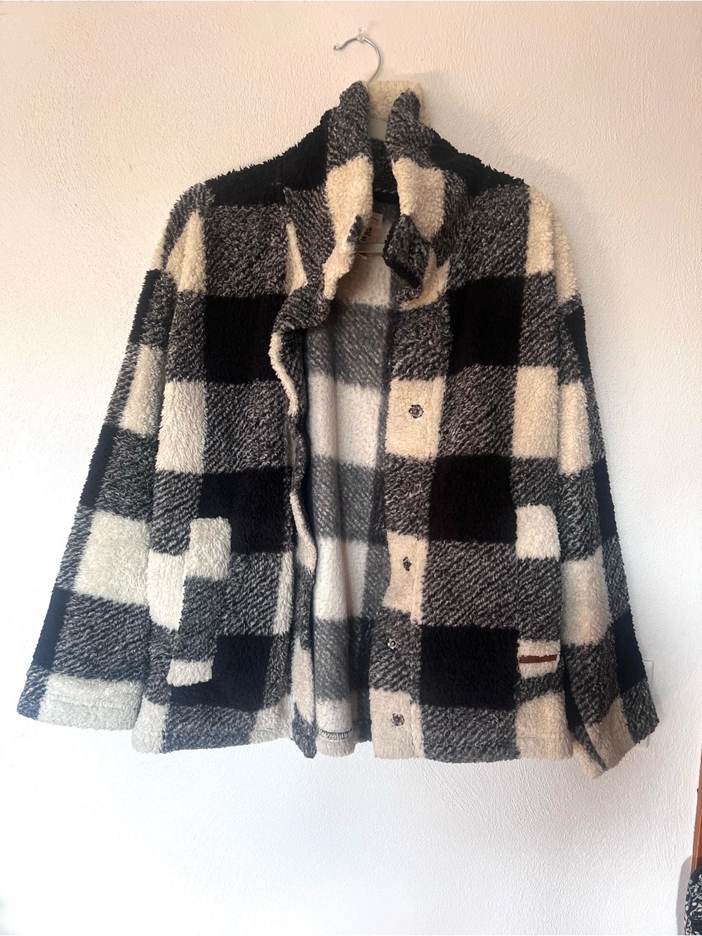 BILLABONG Cozy Plaid Sherpa Jacket - Black & Cream